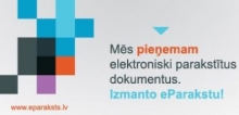 Attēlā ir baneris, kas ved uz iestādes tīmekļvietni  www.eparaksts.lv