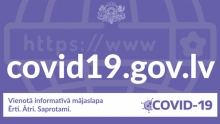 Attēlā ir baneris, kas ved uz iestādes tīmekļvietni Covid-19.gov.lv